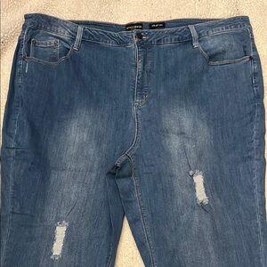 Susan Graver Blue Straight Leg Jeans with Distressed Details